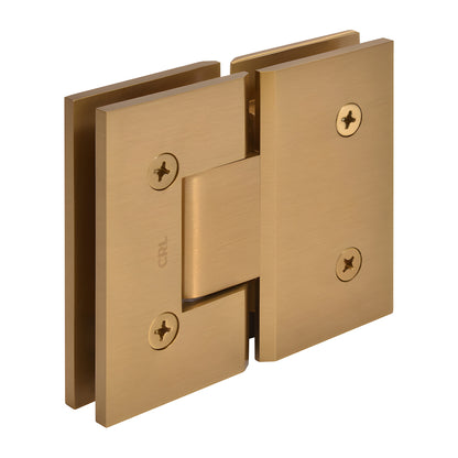 CRL Vienna V1E180MG glass-to-glass shower hinge, modern gold brass, square profile, fits 3/8-1/2" tempered glass