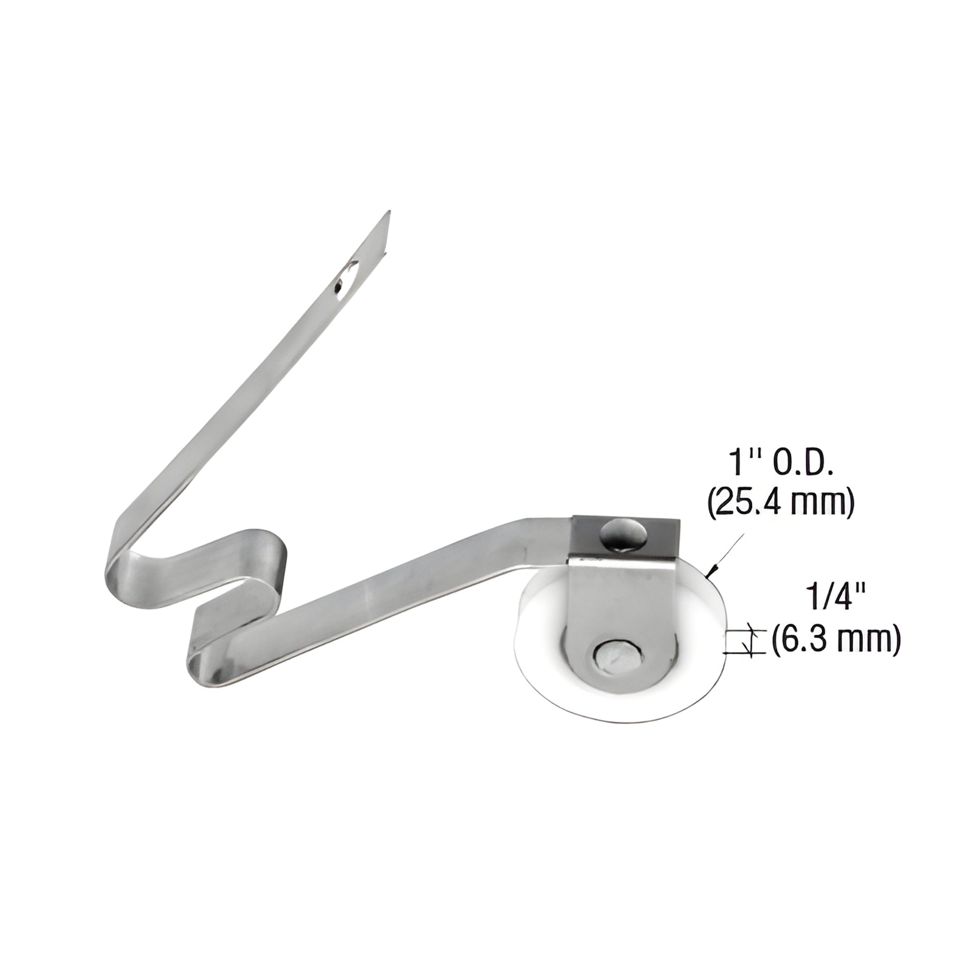 CRL B512B patio door spring tension roller; S-shaped steel spring with 1" nylon concave wheel and 1/4" groove