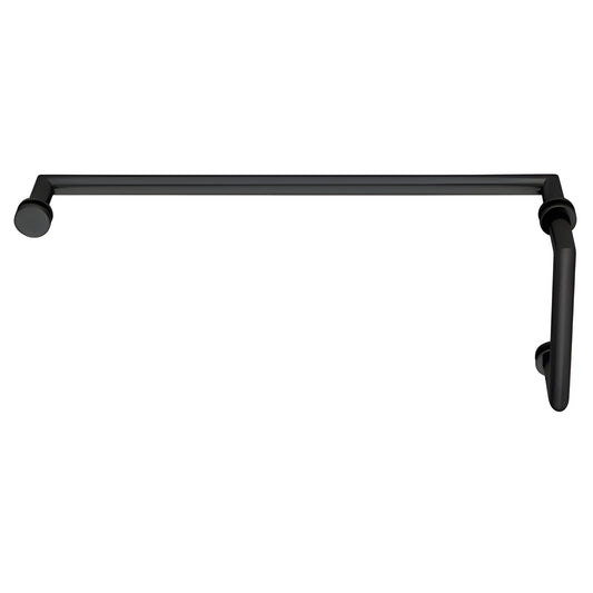 Matte black 3/4" brass tubular shower door pull and 18" towel bar combo (MT6X18MBL)