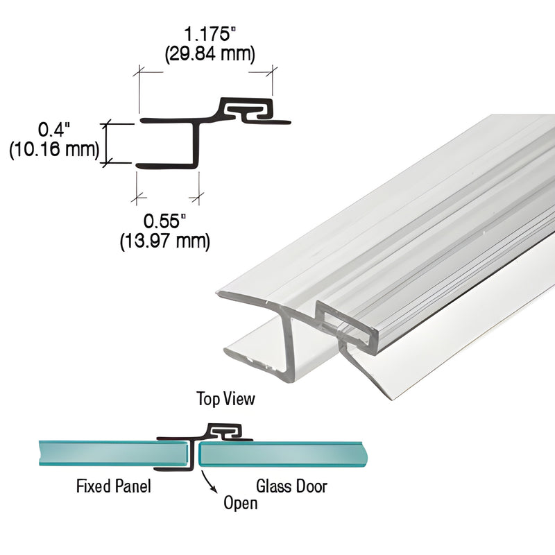 P180SDJ clear 180 polycarbonate H-jamb strike with vinyl insert for glass-to-glass shower doors.