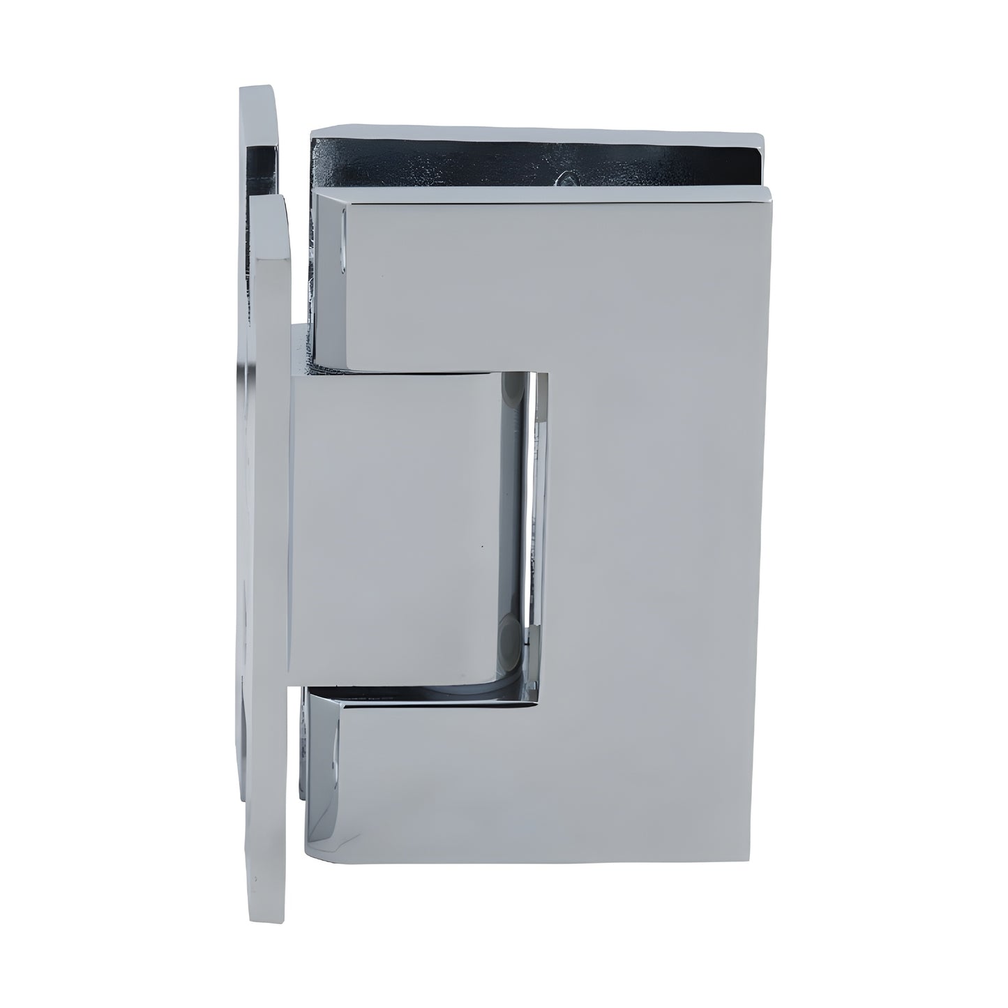GENH037CH polished chrome square-profile H wall-mount hinge for frameless glass doors, brass, self-centering