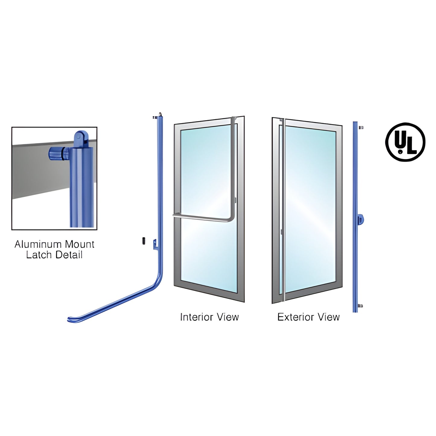 PA100F3AKPT panic tubular handle for glass doors, stainless steel, interior bar with exterior key access