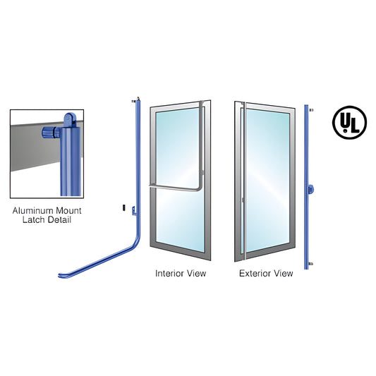 PA100F3AKPT panic tubular handle for glass doors, stainless steel, interior bar with exterior key access