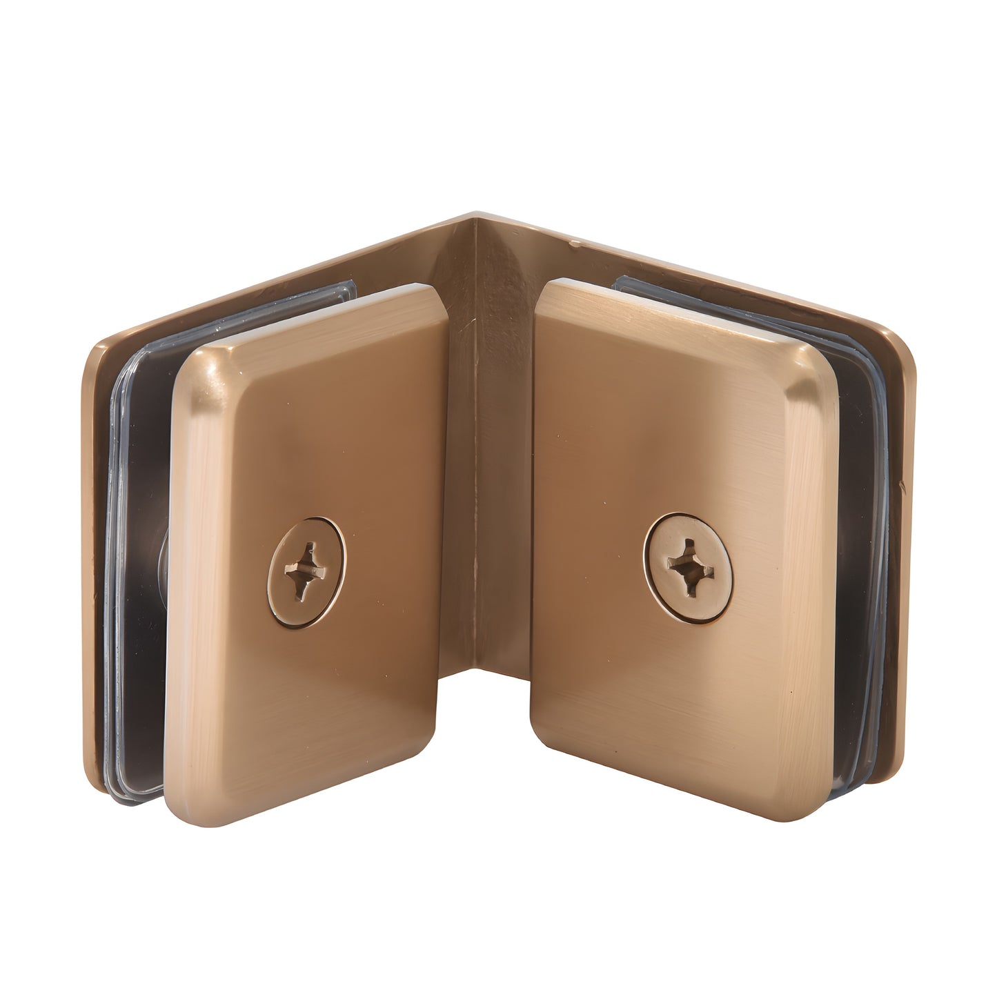 Beveled 90 glass-to-glass clamp, dark brushed bronze brass finish, for 3/8-1/2 glass (SKU BGC90DBBZ)