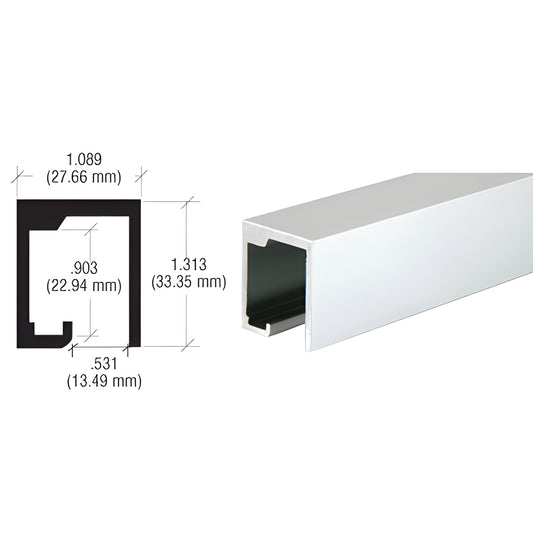 D3A satin anodized aluminum extrusion for sliding door track, profile 1.313 in H 1.089 in W, 144 in length