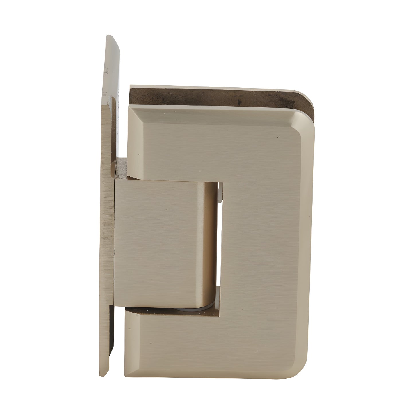 CRL Pinnacle satin brass offset wall-mount glass shower hinge, beveled edge, for 8-12mm tempered glass (SKU P1N044SB)