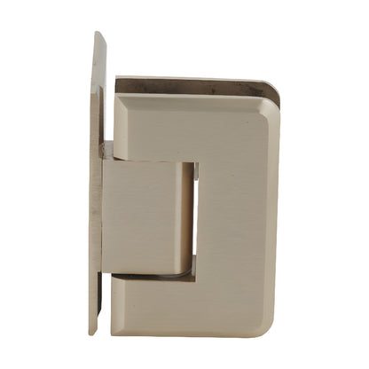 CRL Pinnacle satin brass offset wall-mount glass shower hinge, beveled edge, for 8-12mm tempered glass (SKU P1N044SB)