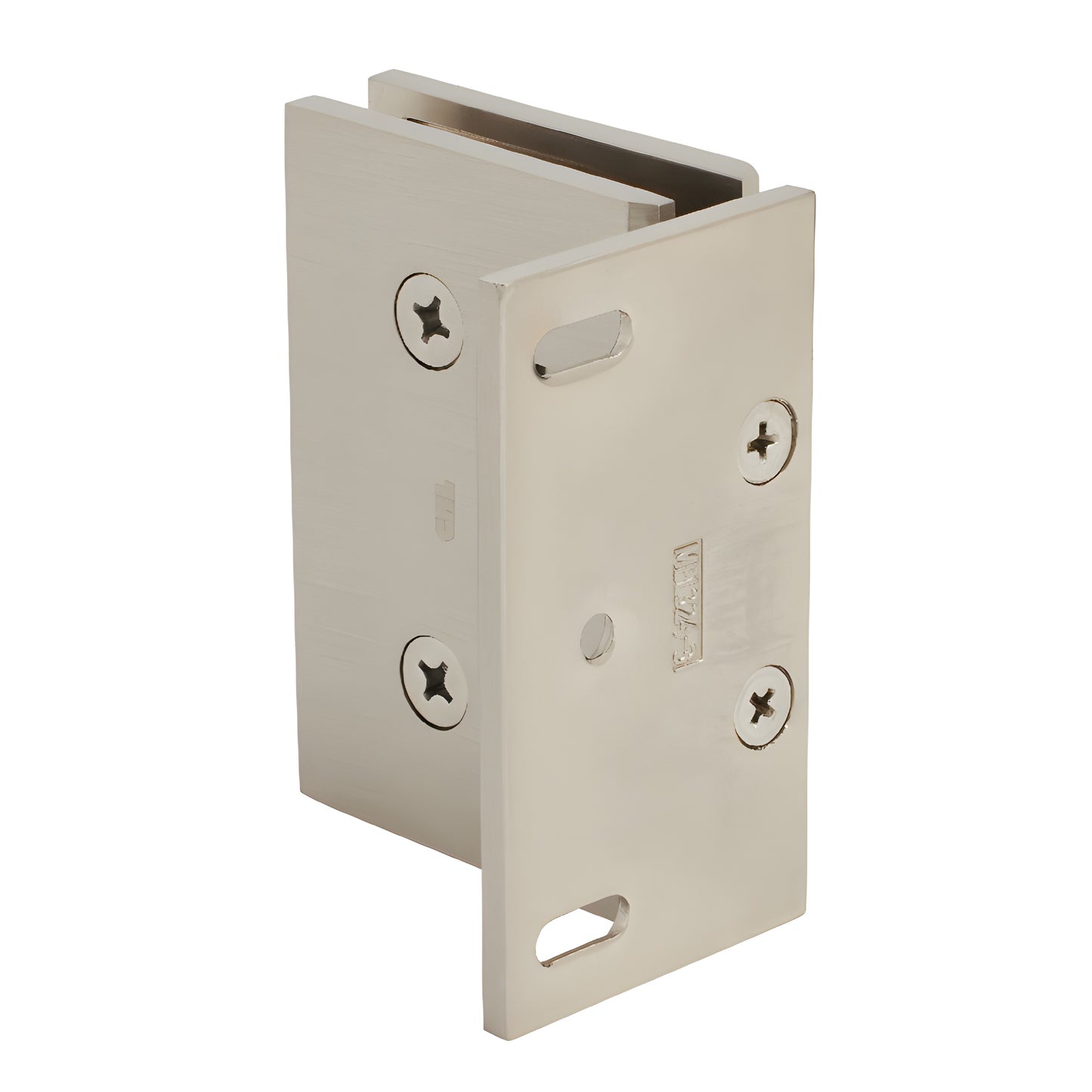MEL024BN brushed nickel solid brass shower hinge for 8-12mm tempered glass, wall-mount self-centering.
