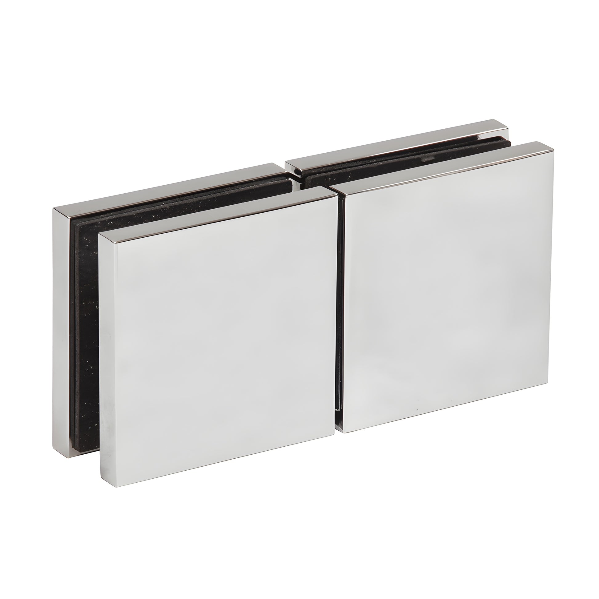 Polished chrome brass Zero Clamp for 3/8-1/2" glass - low-profile concealed frameless shower clamp (SKU CCS4CH)