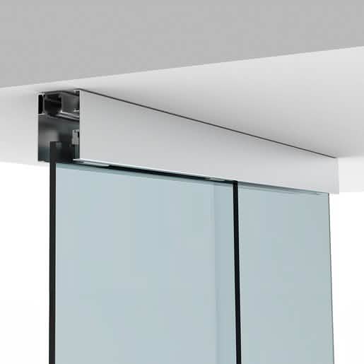 CRL50 Satin Anodized Sliding Door with Fixed Sidelite Panel, Ceiling Mount Kit - Image 1