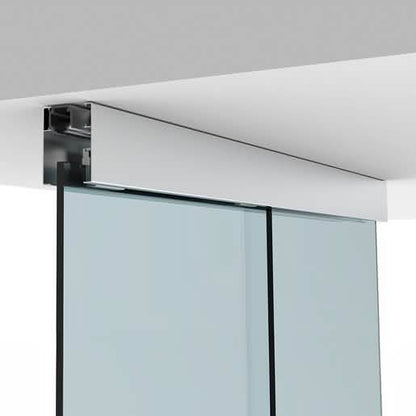 CRL50 Satin Anodized Sliding Door with Fixed Sidelite Panel, Ceiling Mount Kit - Image 1