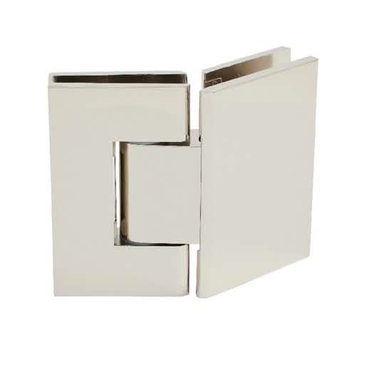 CRL Polished Nickel Geneva 345 Series 135° Glass-to-Glass Hinge - Adjustable & Durable