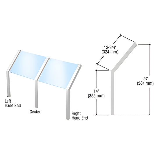 SG625SA aluminum open-front sneeze guard, satin anodized, 14 in high slant top post, 12-3/4 in slant, for 1/4 in glass