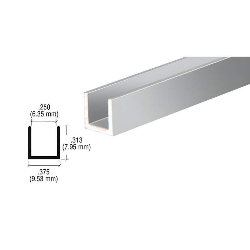 DV746BA CRL 1/4" bright anodized aluminum U-channel, 3/8" wide x 5/16" high, 12 ft stock - edge trim/protection.