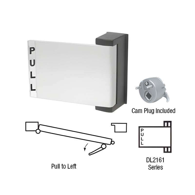 DL2161A aluminum universal push-pull paddle for deadlatches, field-reversible, includes cam plug and mounting hardware.