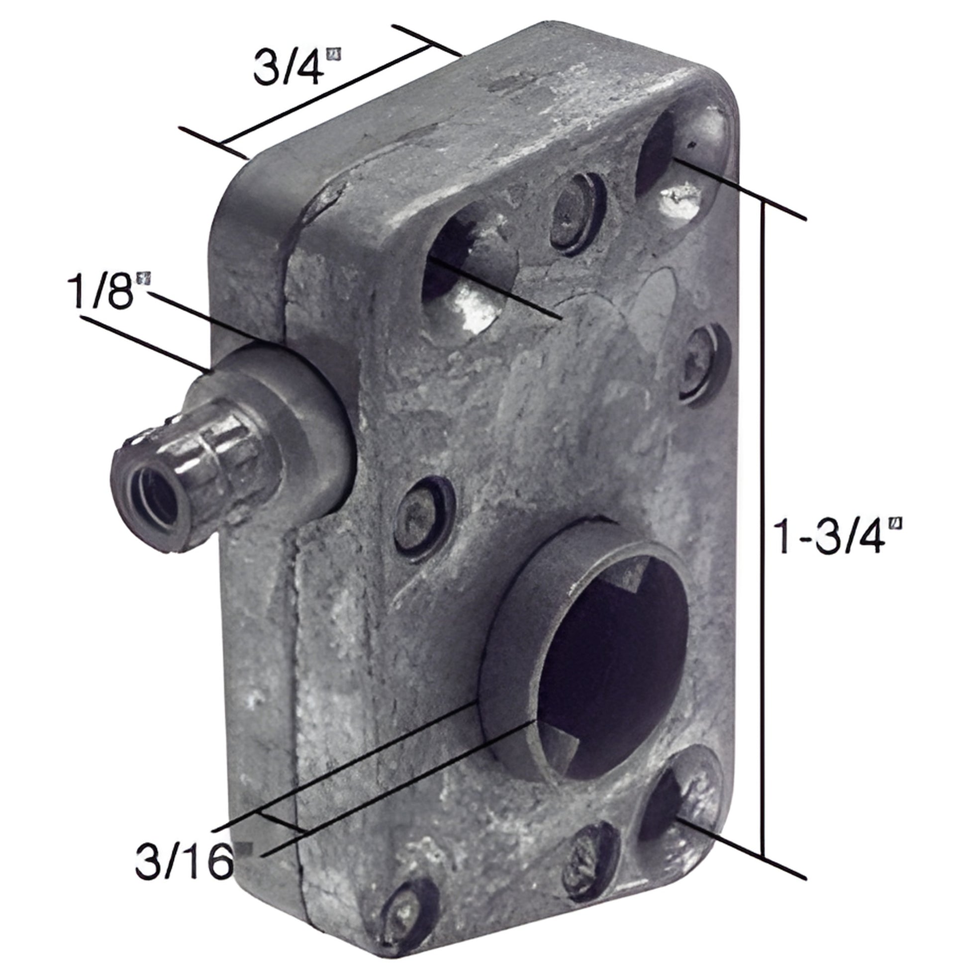 R7020 slant-sill window operator, 1-3/4" mounting hole, 1/8" spindle, for awning and louver windows.