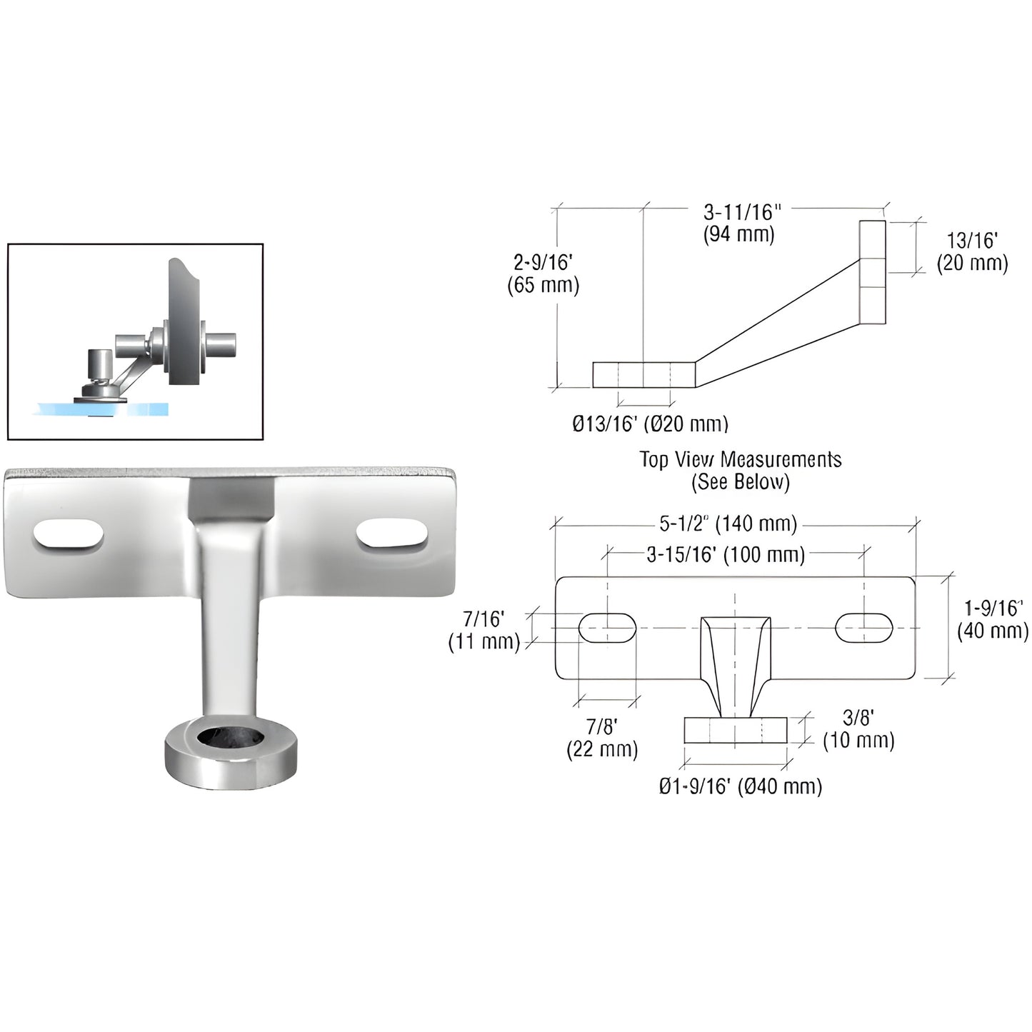 CRL FMH1PS stainless steel wall mount for single glass panel; includes two M10 studs, cap nuts/washers.
