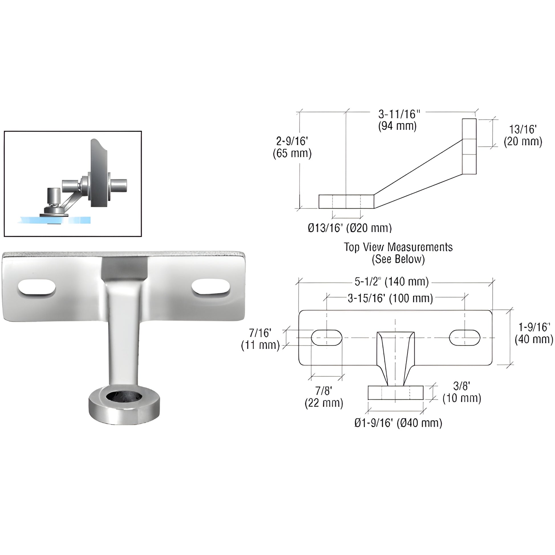 CRL FMH1PS stainless steel wall mount for single glass panel; includes two M10 studs, cap nuts/washers.