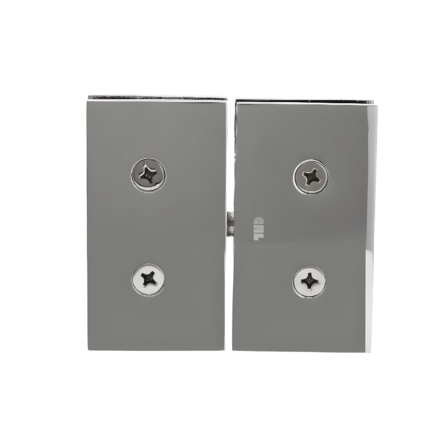 CAR02CH Cardiff polished chrome squared pivot hinge for 8-10mm glass, 3-5/8 in wide, top-and-bottom mount