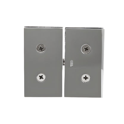 CAR02CH Cardiff polished chrome squared pivot hinge for 8-10mm glass, 3-5/8 in wide, top-and-bottom mount