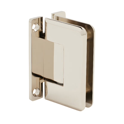 Polished nickel Pinnacle brass shower hinge for 8-12mm frameless glass, beveled edge, self-centering, SKU P1N537PN