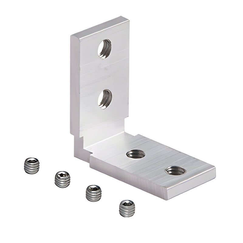 Aluminum L-shaped Fallbrook floor and corner connector with four set screws - SKU FFCC
