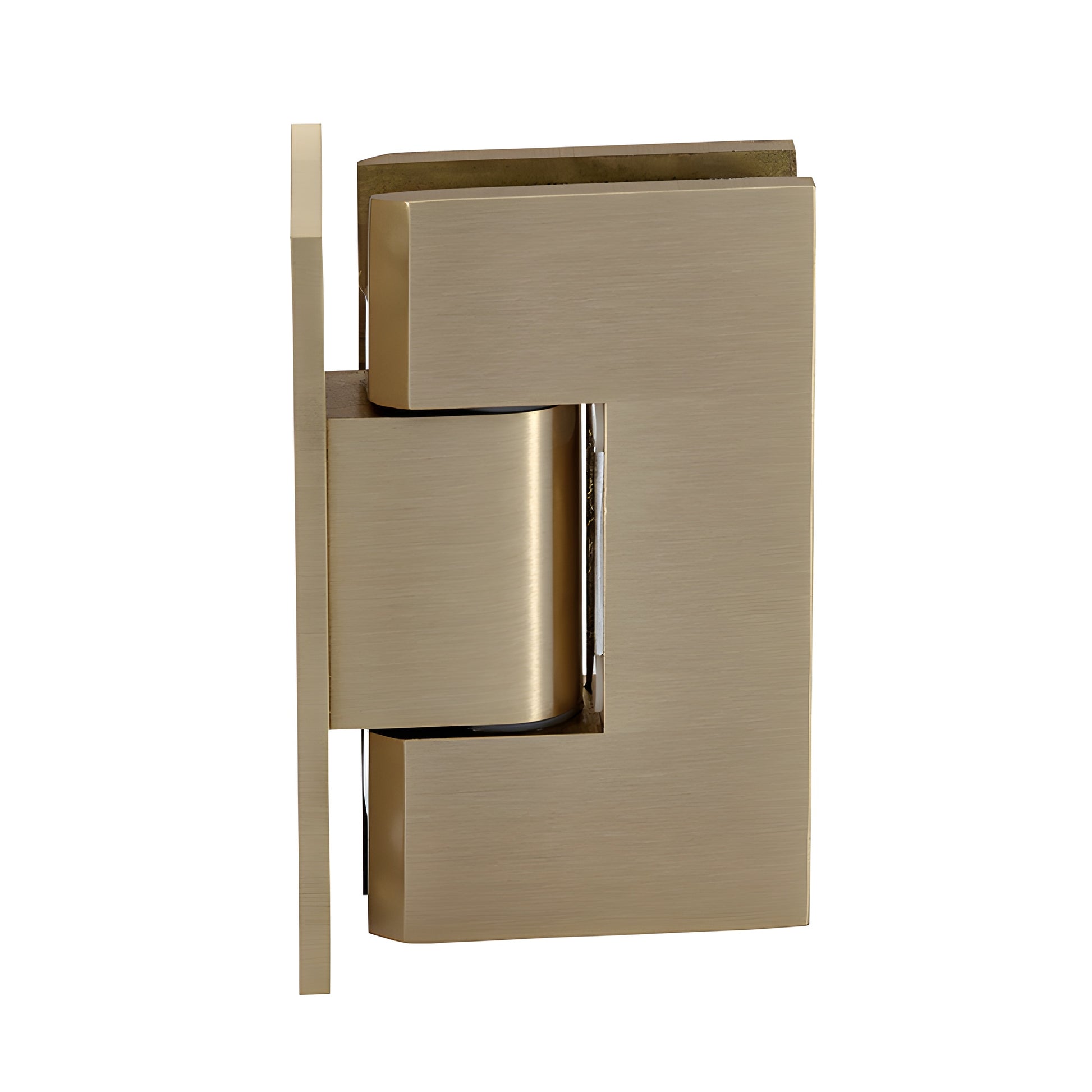 Brushed-bronze brass Vienna shower door hinge with full backplate for 3/8-1/2 glass, SKU V1E037BBRZ