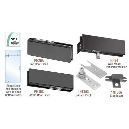 CRL Matte Black Patch Door Kit for Fixed Transom - No Lock, Sleek Design