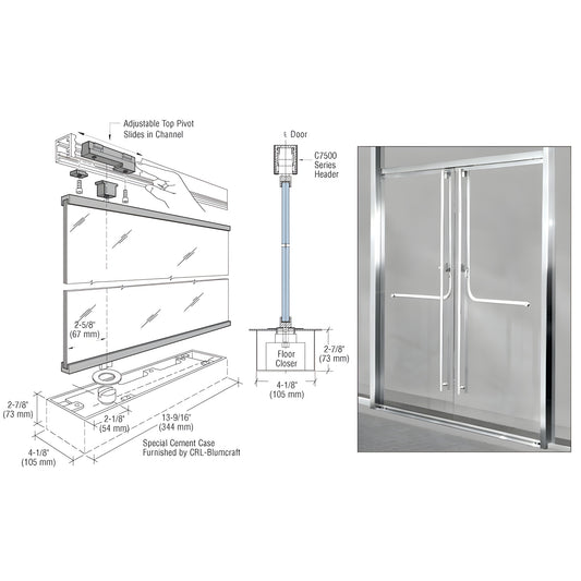 CRL-Blumcraft 1301 Series polished stainless steel fully glazed commercial entrance double door, slim 3/4" rails - SKU 13F12P
