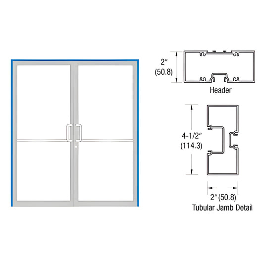 FR72571 double aluminum door frame with tubular jambs, integrated threshold, butt hinge detail, custom Kynar finish.