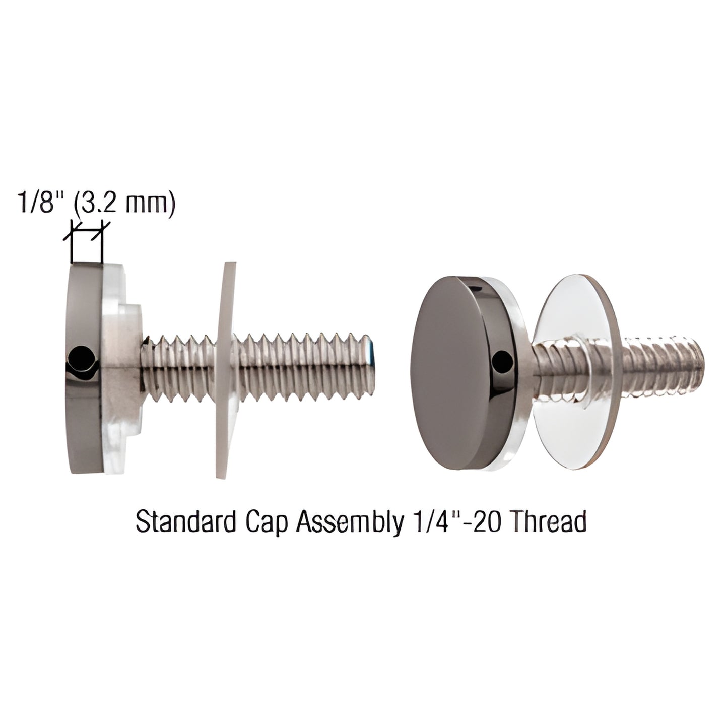CAP34GM gun metal 3/4" standoff cap assembly with 1/4-20 threaded screw, washer and sleeve.