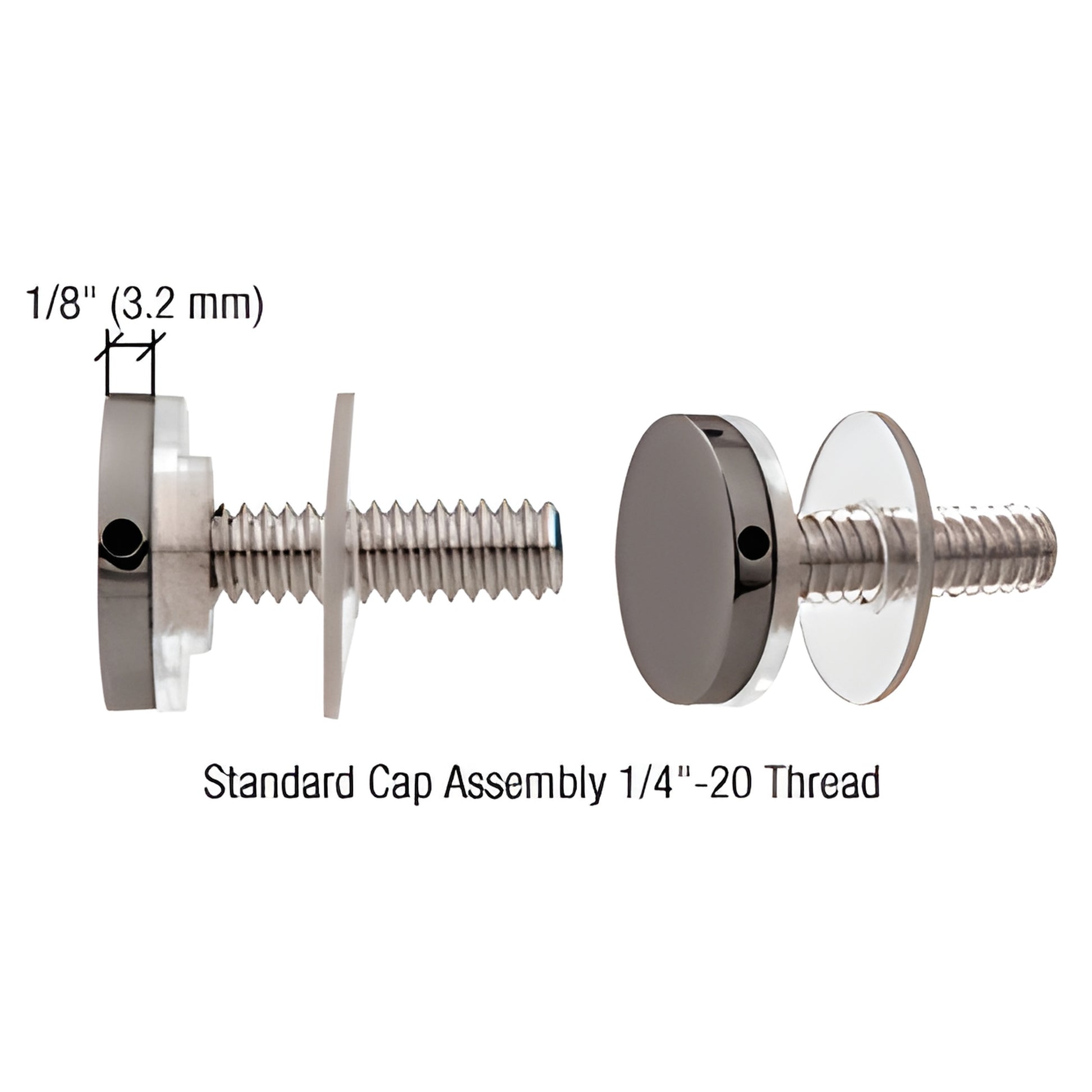 CAP34GM gun metal 3/4" standoff cap assembly with 1/4-20 threaded screw, washer and sleeve.