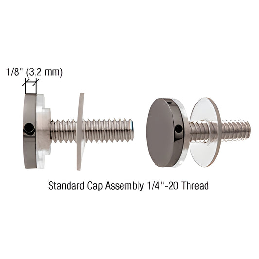 CAP34GM gun metal 3/4" standoff cap assembly with 1/4-20 threaded screw, washer and sleeve.