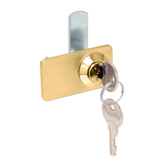 Polished brass double-door cam lock (fits 5-6mm glass) with keyring and two keys, SKU 0916BRKA