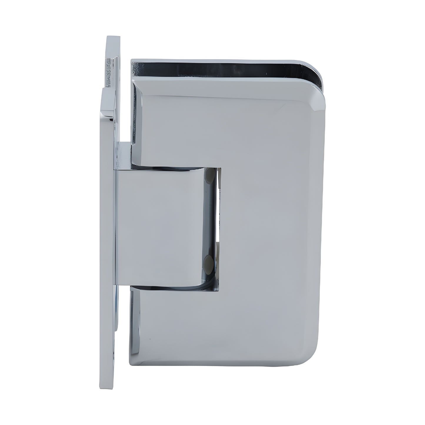 PLY037CH polished chrome brass frameless shower door hinge, wall-mount self-centering, fits 3/8-1/2" tempered glass