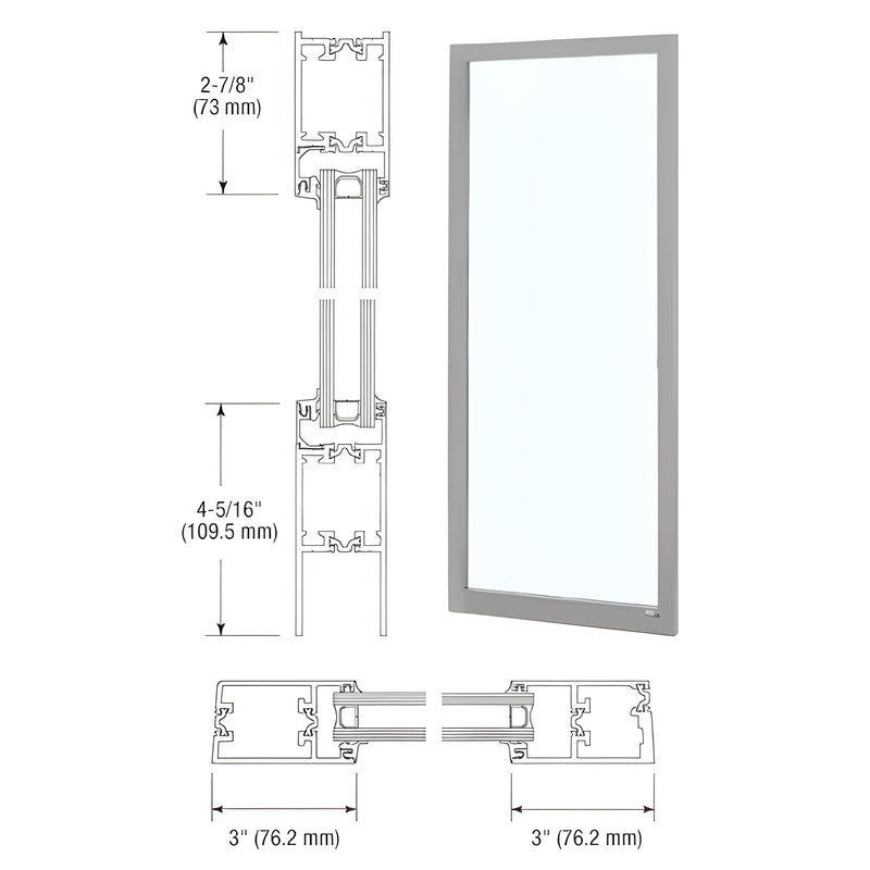 CRL blank narrow-stile commercial entrance door SKU 1D21611, clear anodized aluminum frame, 3" stiles, glass-ready.