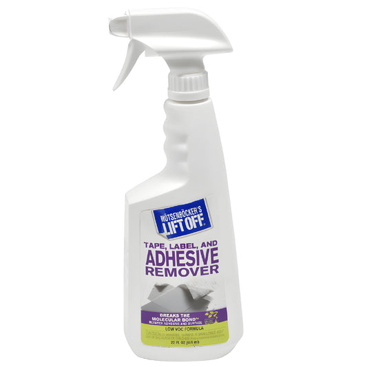 White 22 fl oz spray bottle of Motsenbocker's Lift Off adhesive remover (LF2) with purple label.
