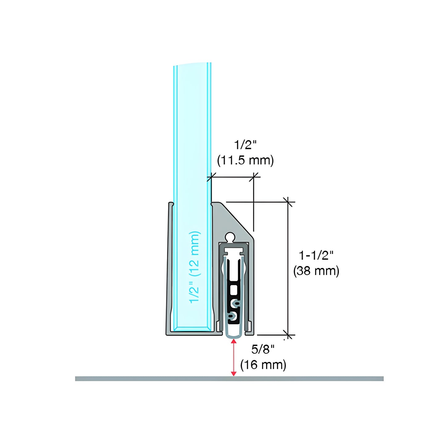 Matte black adjustable drop-down door seal (FBC12DSMBL) with U-channel, surface-mount kit.