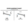 Matte black left hand hydraulic door hinge for frameless glass doors, hold open and adjustable closing (SKU FHEKLMBL)