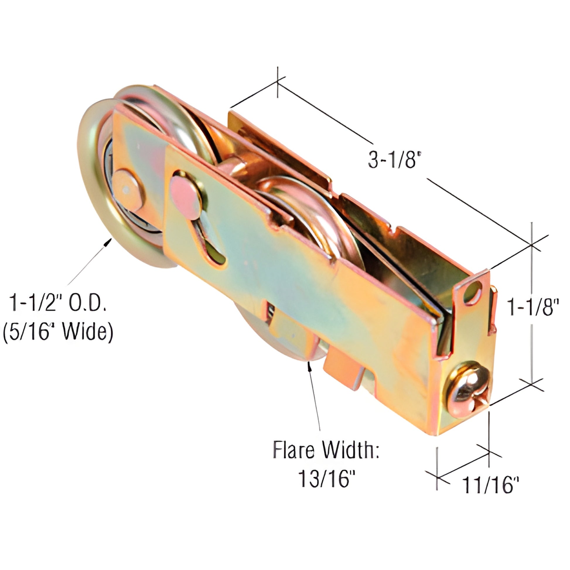 CRL D1844 adjustable steel tandem roller assembly for Fleetwood sliding doors, zinc finish, 1-1/2in OD wheels, 3-1/8in housin