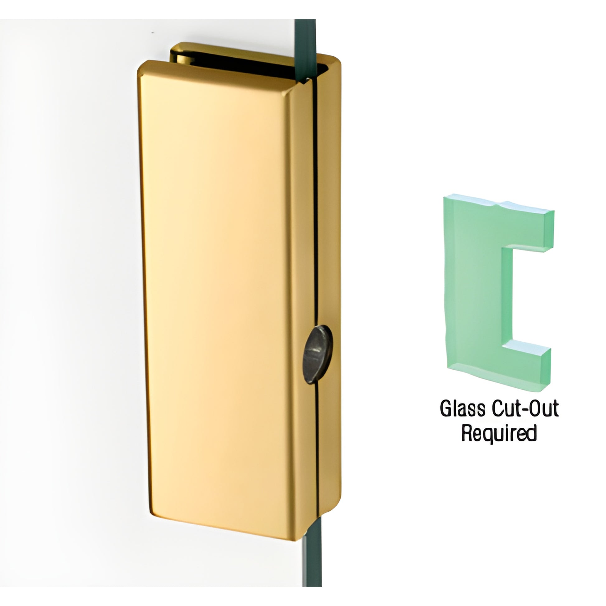 Polished brass low-profile glass keeper (DTK36PB) for 1/2-in tempered glass, slim rectangular keeper for swinging doors