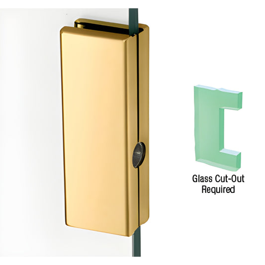 Polished brass low-profile glass keeper (DTK36PB) for 1/2-in tempered glass, slim rectangular keeper for swinging doors