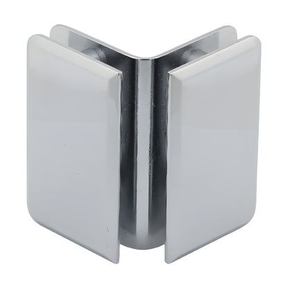 P1090CH polished chrome 90 glass-to-glass brass clamp for 8-12 mm glass, beveled-edge shower/shelf connector
