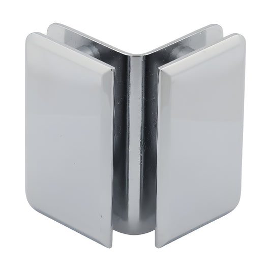 P1090CH polished chrome 90 glass-to-glass brass clamp for 8-12 mm glass, beveled-edge shower/shelf connector