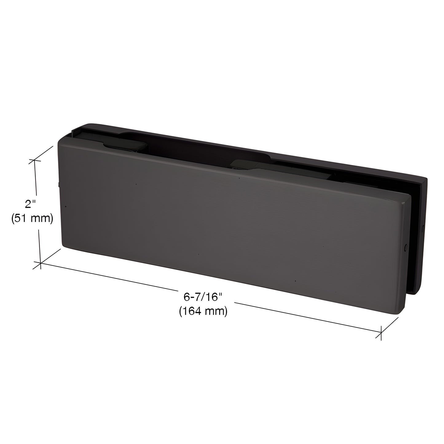 EUR201DU black bronze anodized European patch fitting for frameless glass doors, top/bottom, 2" high, fits 10/12mm glass.