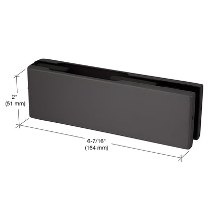 EUR201DU black bronze anodized European patch fitting for frameless glass doors, top/bottom, 2" high, fits 10/12mm glass.