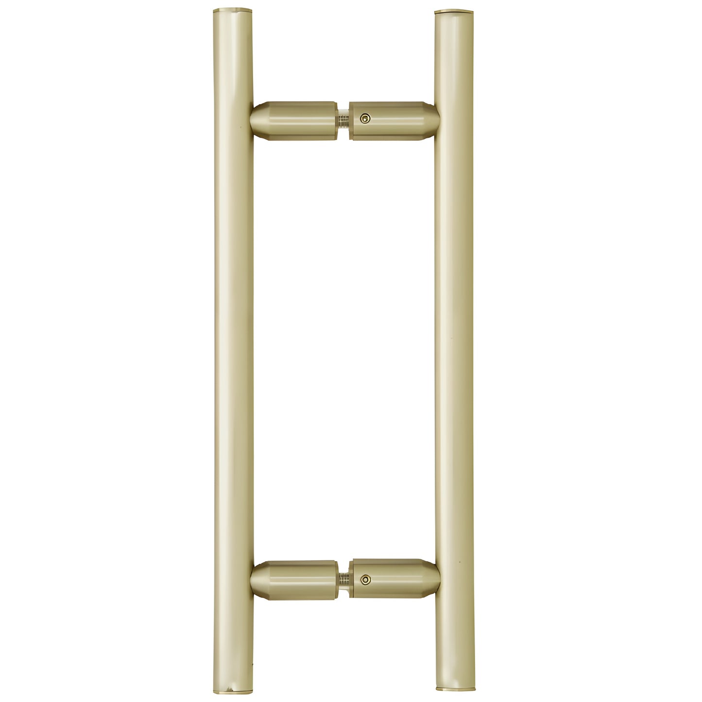Brushed bronze ladder-style back-to-back shower door pull, brass tubing, 8" center-to-center, 12" overall.