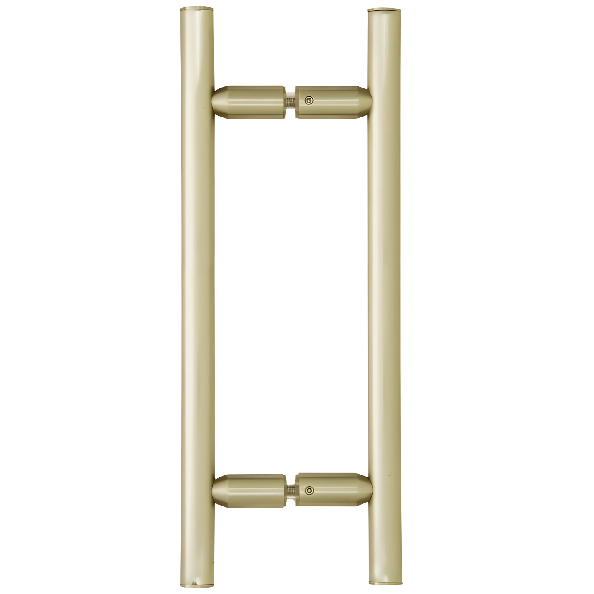 Brushed bronze ladder-style back-to-back shower door pull, brass tubing, 8" center-to-center, 12" overall.