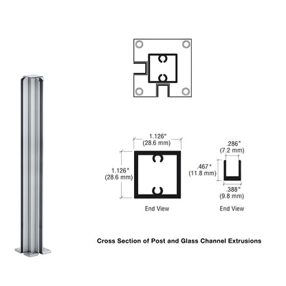 D990A14CR satin anodized aluminum 90 corner partition post with U-channel glazing for 1/4" glass, 14 in tall.