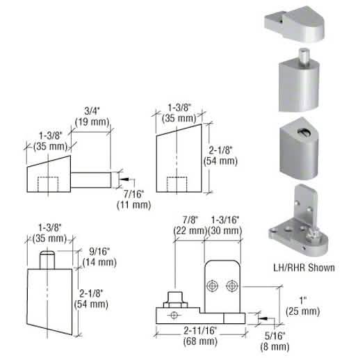 CRL Aluminum Left Hand 0P400 Pivot Set - Top & Bottom, Durable & Reliable Door Hardware